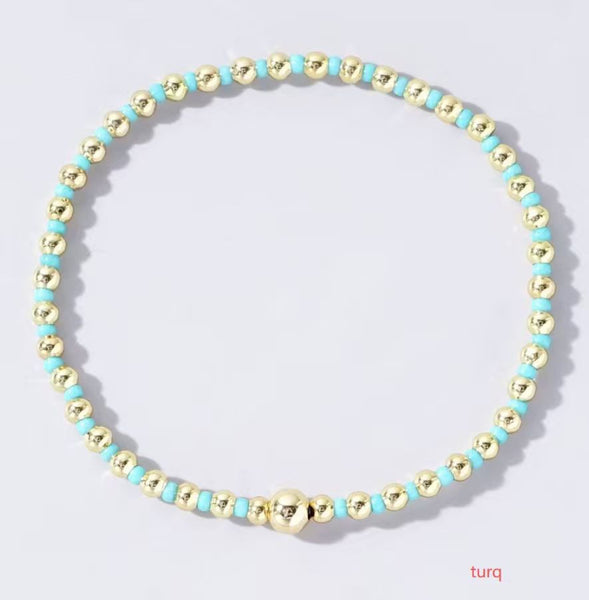 Boho Ball Beaded Bracelet: Turquoise