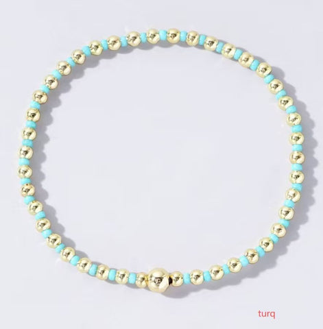 Boho Ball Beaded Bracelet: Turquoise