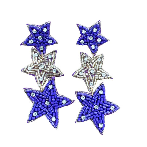 Purple and Silver Beaded Star Earrings