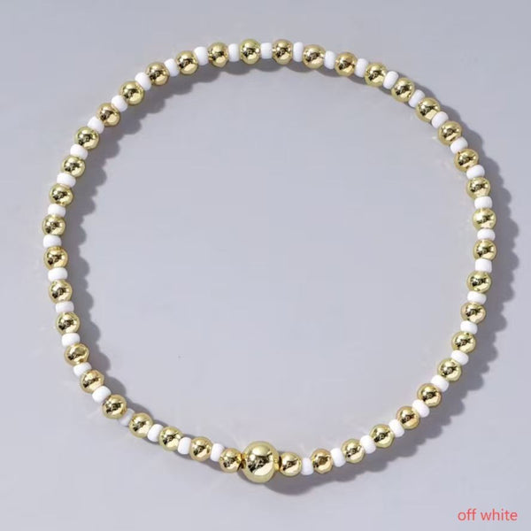 Boho Ball Beaded Bracelet: Off White