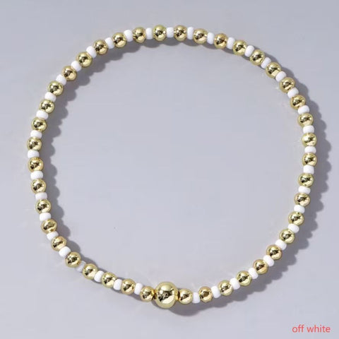 Boho Ball Beaded Bracelet: Off White