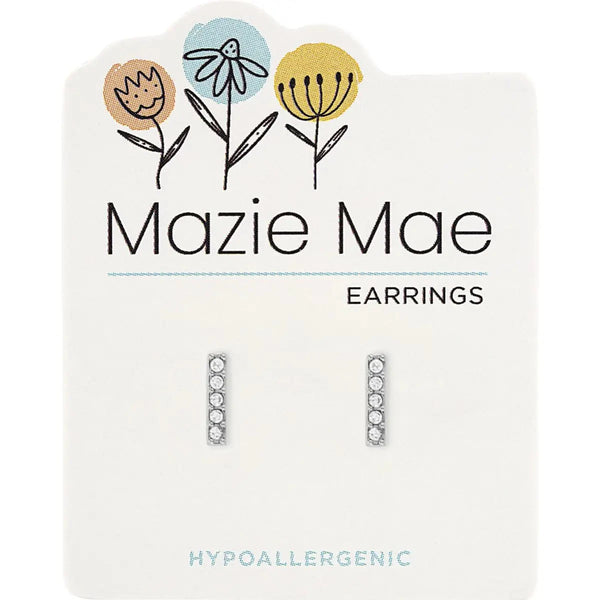 Hypoallergenic Silver CZ Bar Studs