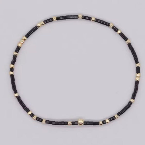 Boho Ball Beaded Bracelet: Black