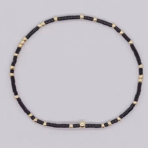 Boho Ball Beaded Bracelet: Black