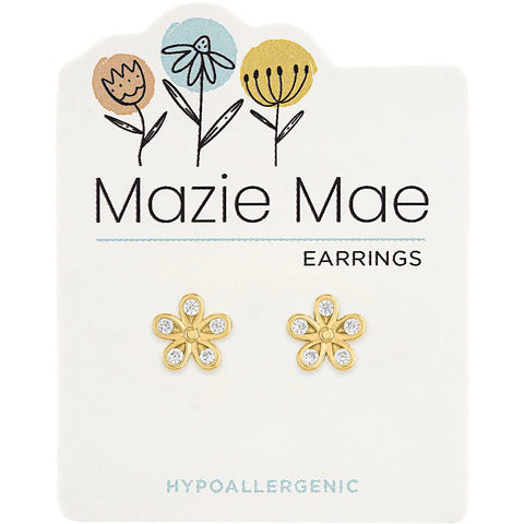 Hypoallergenic Gold CZ Gold Flower Studs