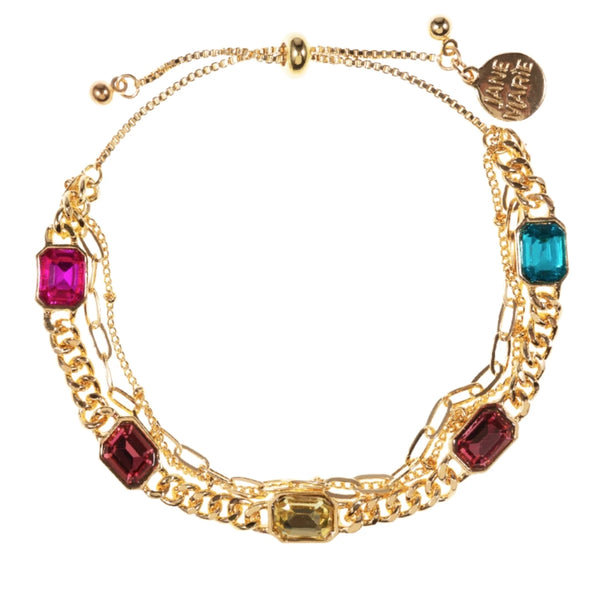 Colorful Crystal and Gold 3 Layer Bracelet