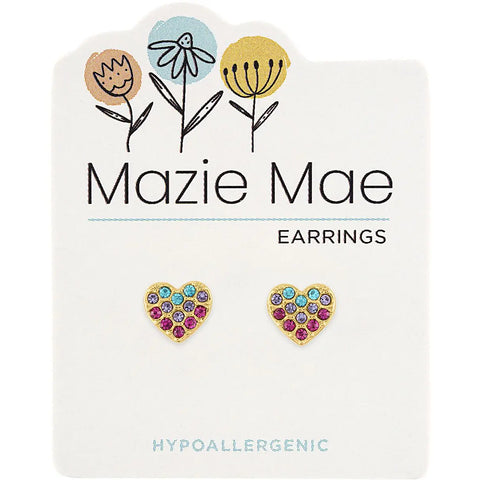 Hypoallergenic Gold Multicolor Heart Studs