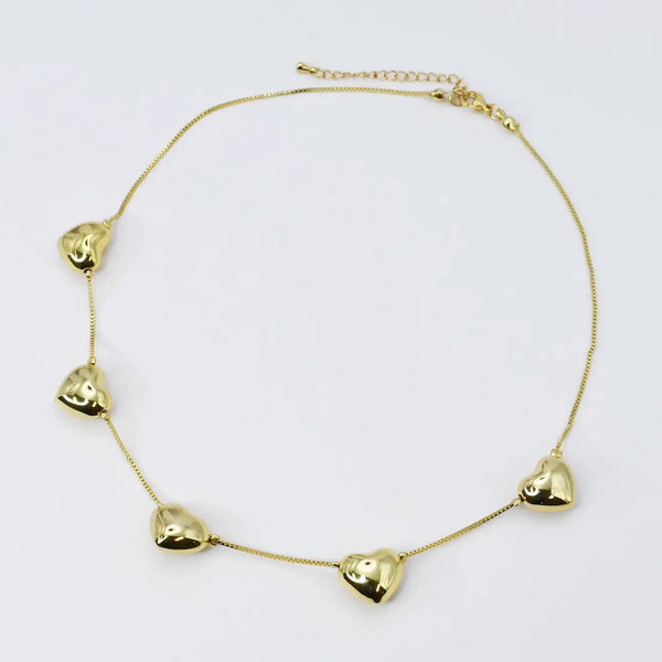 5 Hearts Gold Necklace