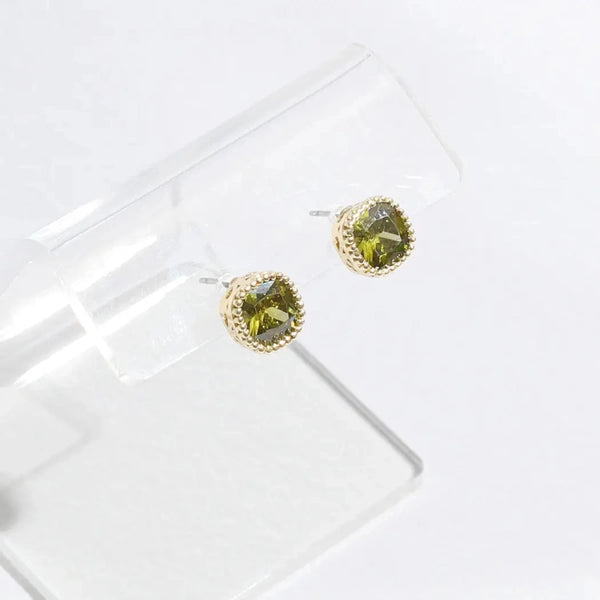 Square Green Rhinestone Studs