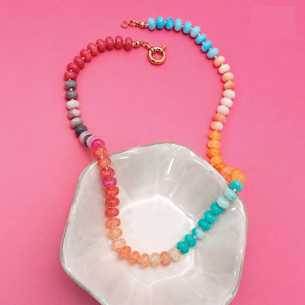 Natural Stone Semi-Precious Colorful Glass Mixed Necklace