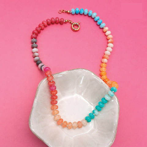 Natural Stone Semi-Precious Colorful Glass Mixed Necklace