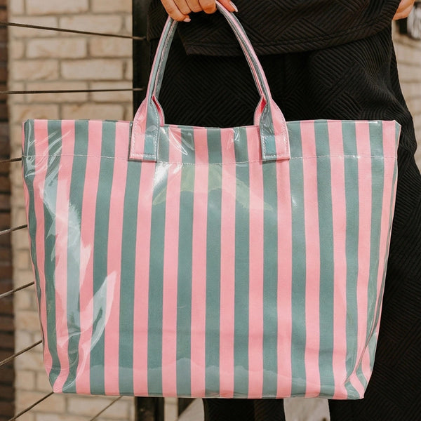 Green and Pink Stripe Tote