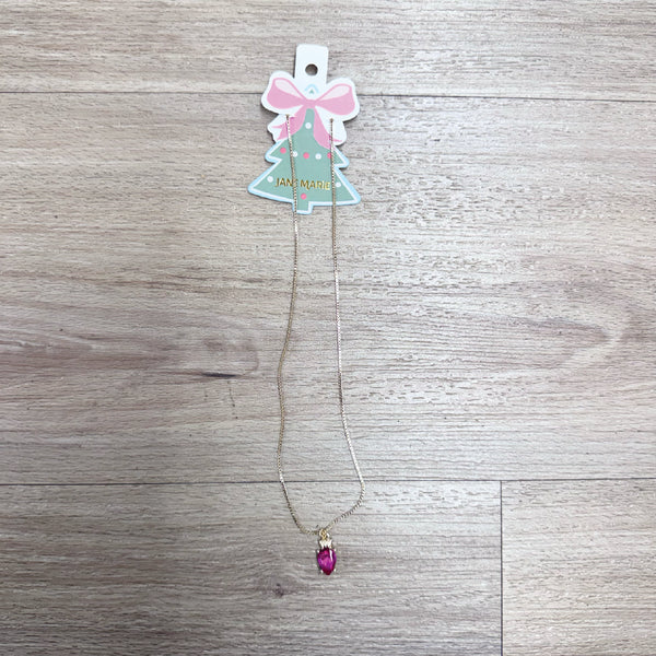 Gold Hot Pink Christmas Bulb Necklace