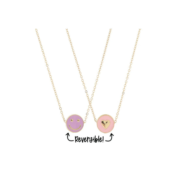 Twice the Fun Necklace: Pink Heart & Purple Smile