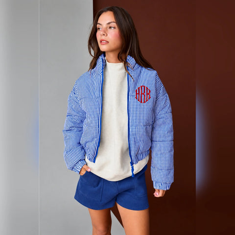 Blue Gingham Puffer Jacket