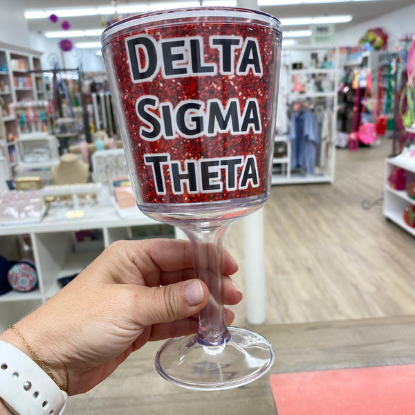 Delta Sigma Theta Glitter Wine Glass