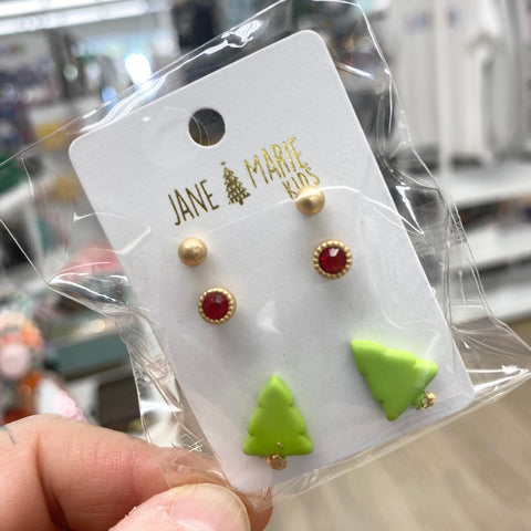 Set of 3 Stud Christmas Tree Earrings