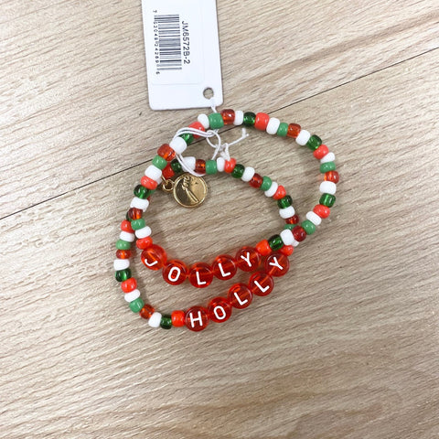 Holly Jolly Beaded Bracelet Set