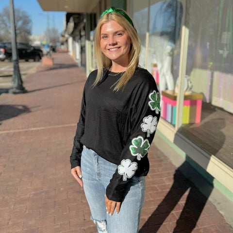 St. Patrick Clover Patch Sequin Long Sleeve Top