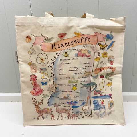 Mississippi Map Cotton Tote