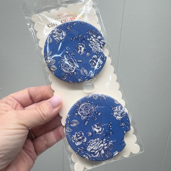Simply Southern® Car Coasters Set: Rose Blue