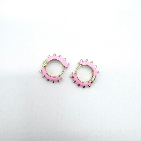 Enamel Spiked Huggie Earring: Pink