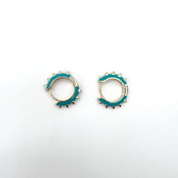 Enamel Spiked Huggie Earring: Teal