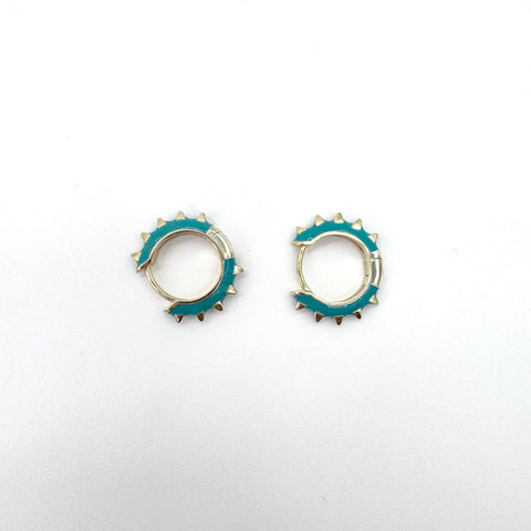 Enamel Spiked Huggie Earring: Teal