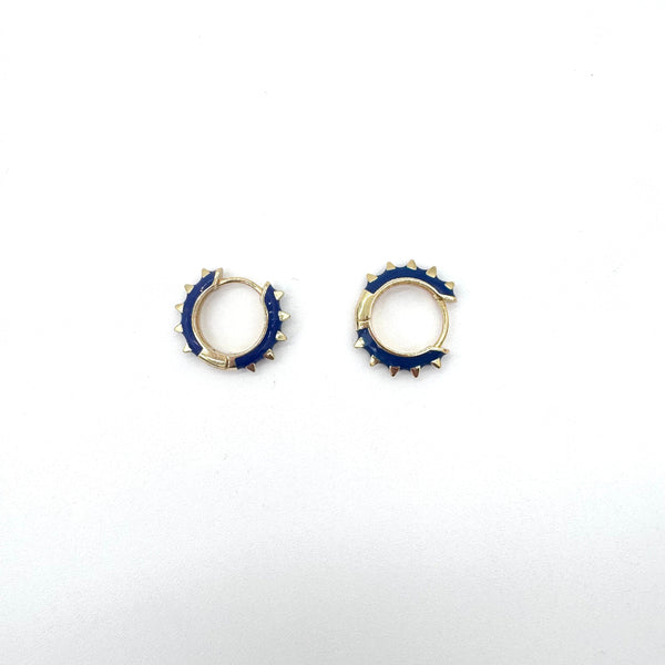 Enamel Spiked Huggie Earring: Cobalt