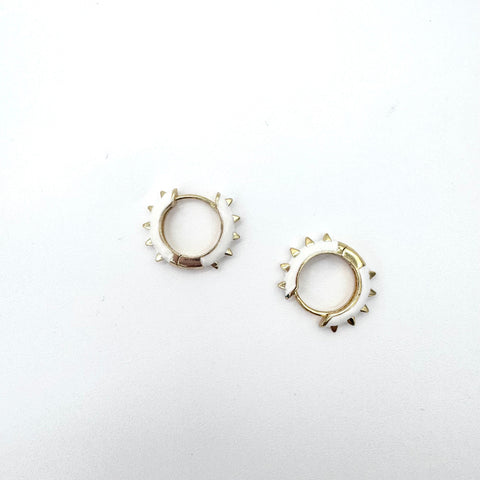 Enamel Spiked Huggie Earring: White
