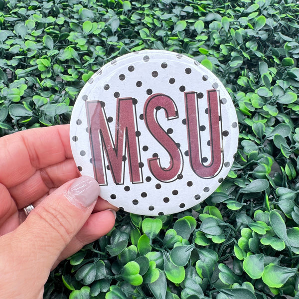 MSU Dot 3" Button: Maroon & White