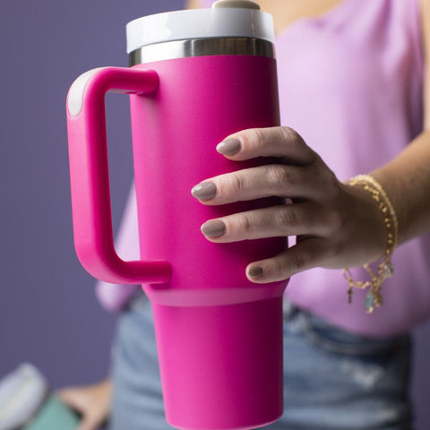 30oz Hot Pink Stainless Handle Tumbler