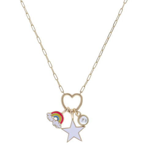 Enamel Rainbow, Star, Pearl Necklace