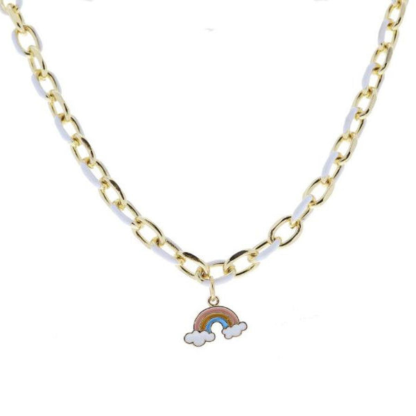 White Enamel Chain Necklace: Rainbow