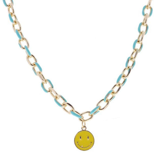 Mint Enamel Chain Necklace: Smiley