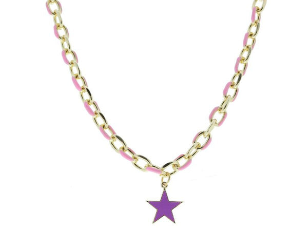 Pink Enamel Chain Necklace: Star