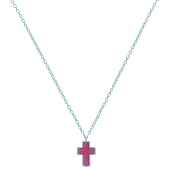 Copy of Kids Color Necklace: Pink Cross Druzy