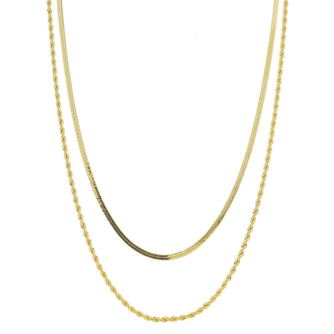 18K Gold Plated Double Stranded Rope Chain Necklace