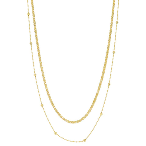 18K Gold Plated Double Stranded Satellite Chain Necklace