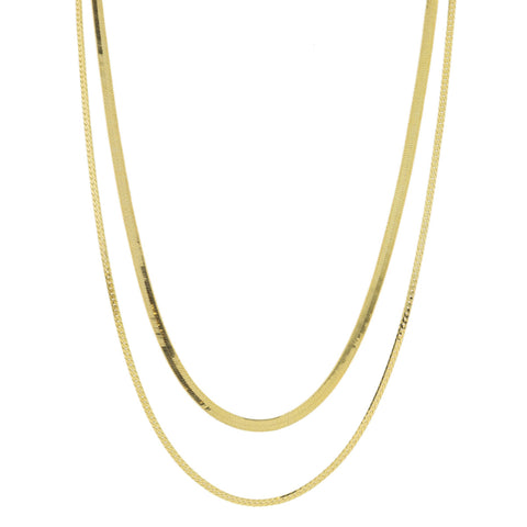 18K Gold Plated Double Stranded Herringbone Chain Necklace