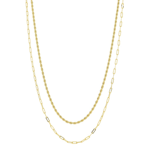 18K Gold Plated Double Stranded Paperclip Chain Necklace