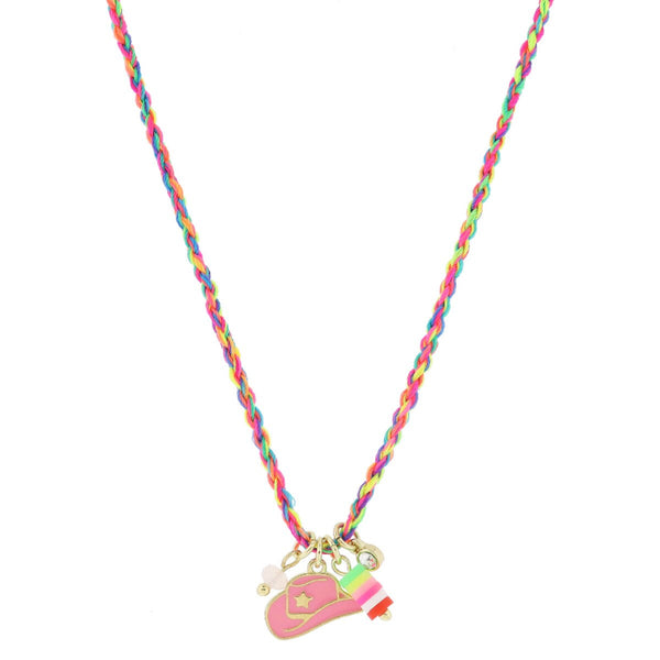 Corded Rubber Sequin Necklace: Cowgirl Hat
