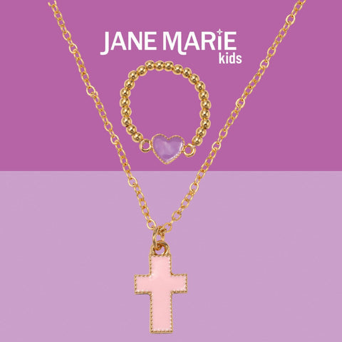 Fun Times Necklace & Ring Set: Pink Cross