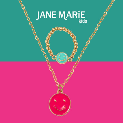 Fun Times Necklace & Ring Set: Pink Smiley