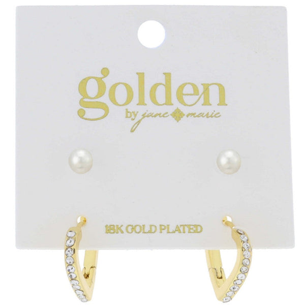 18K Pearl Stud, Gold Heart Hoop Earrings
