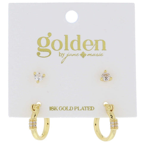 18K Crystal Stud, Gold Hoop Earrings