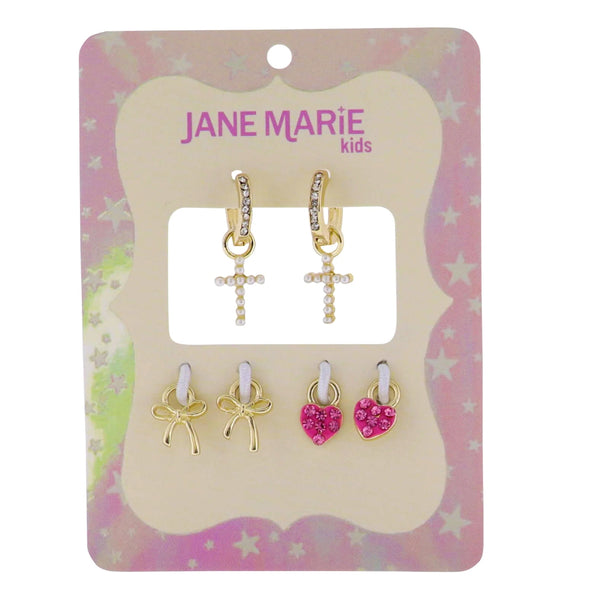 Interchangeable Huggie Earring Set: Pearl Cross