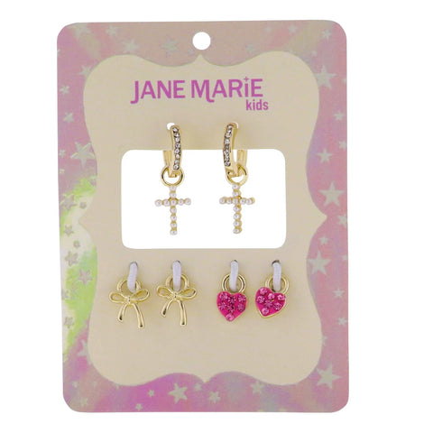 Interchangeable Huggie Earring Set: Pearl Cross