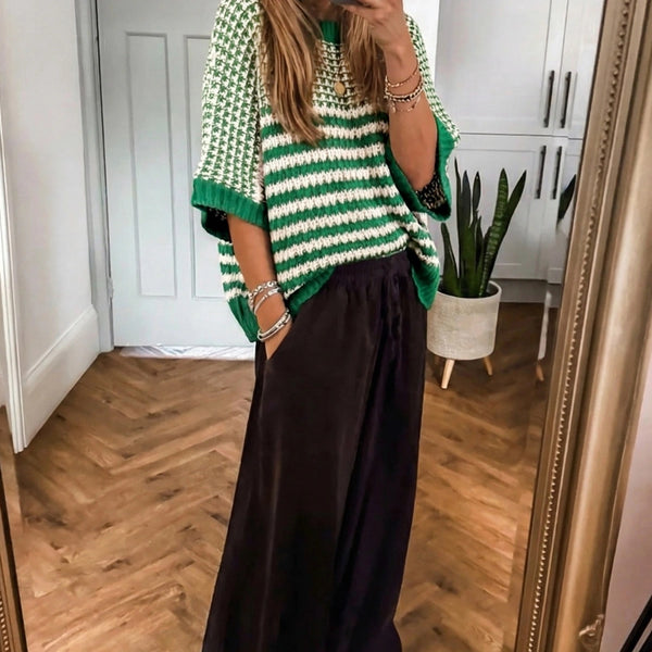 Green and White Slouchy Sweater