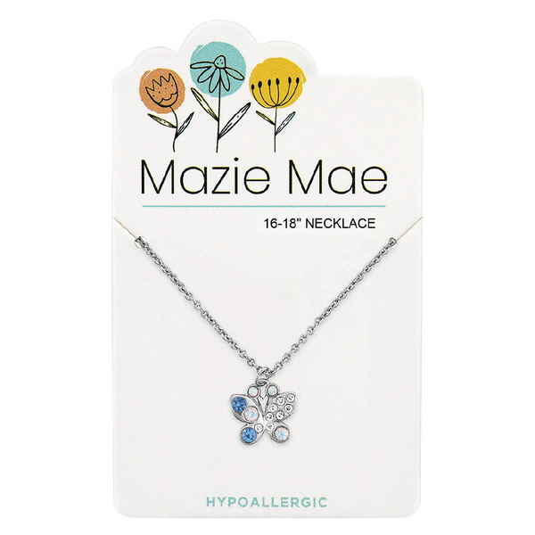 Silver Opal & Aquamarine Butterfly Necklace